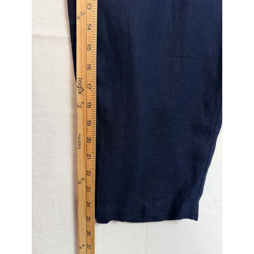 Quince Women 100% Linen Pants Size M Navy Blue Elastic Waist Tapered Trousers